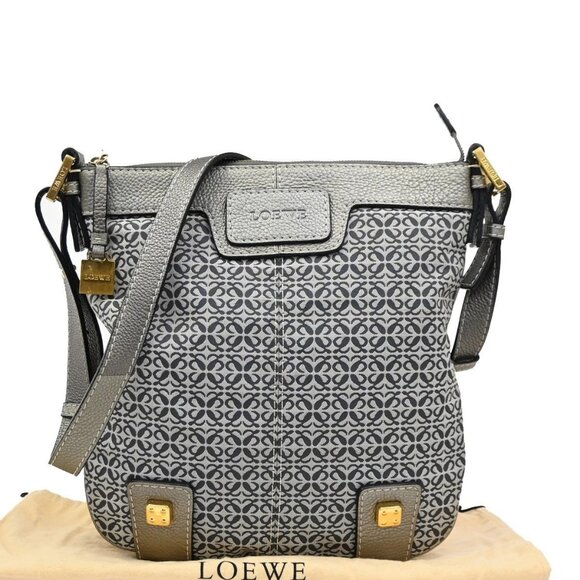 Loewe Handbags - LOEWE Logo New Road Crossbody Shoulder Bag Canvas Leather Gray GHW 30KB767